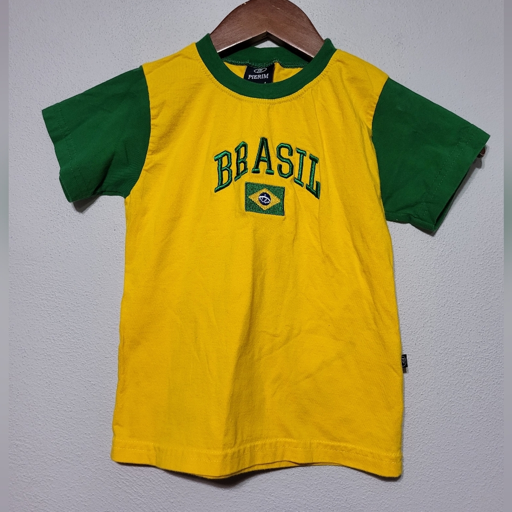 Pierim Brasil Soccer Football Green/Yellow Cotton T-shirt Kids Size 6